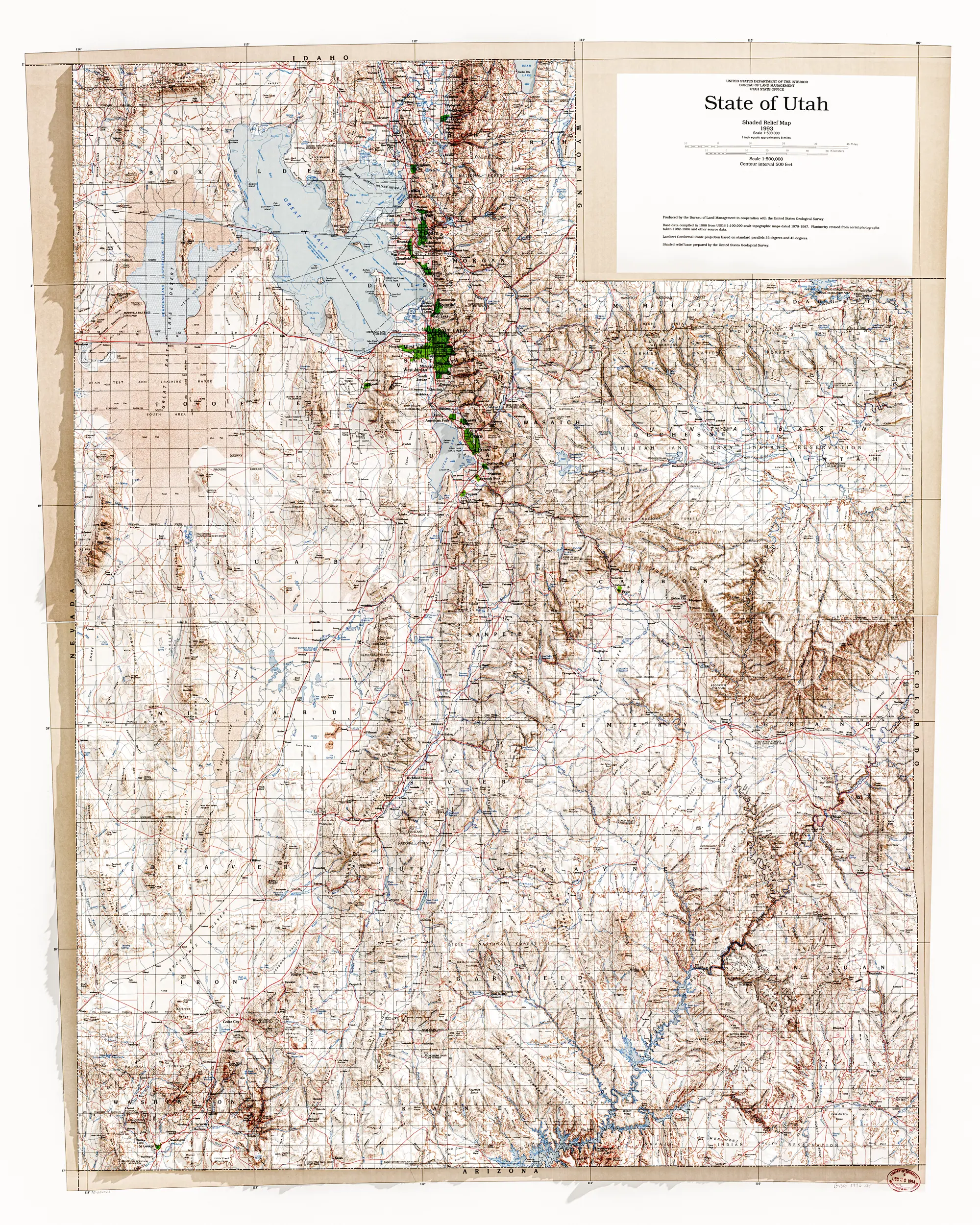 3D Historical Shaded Relief Map of Utah