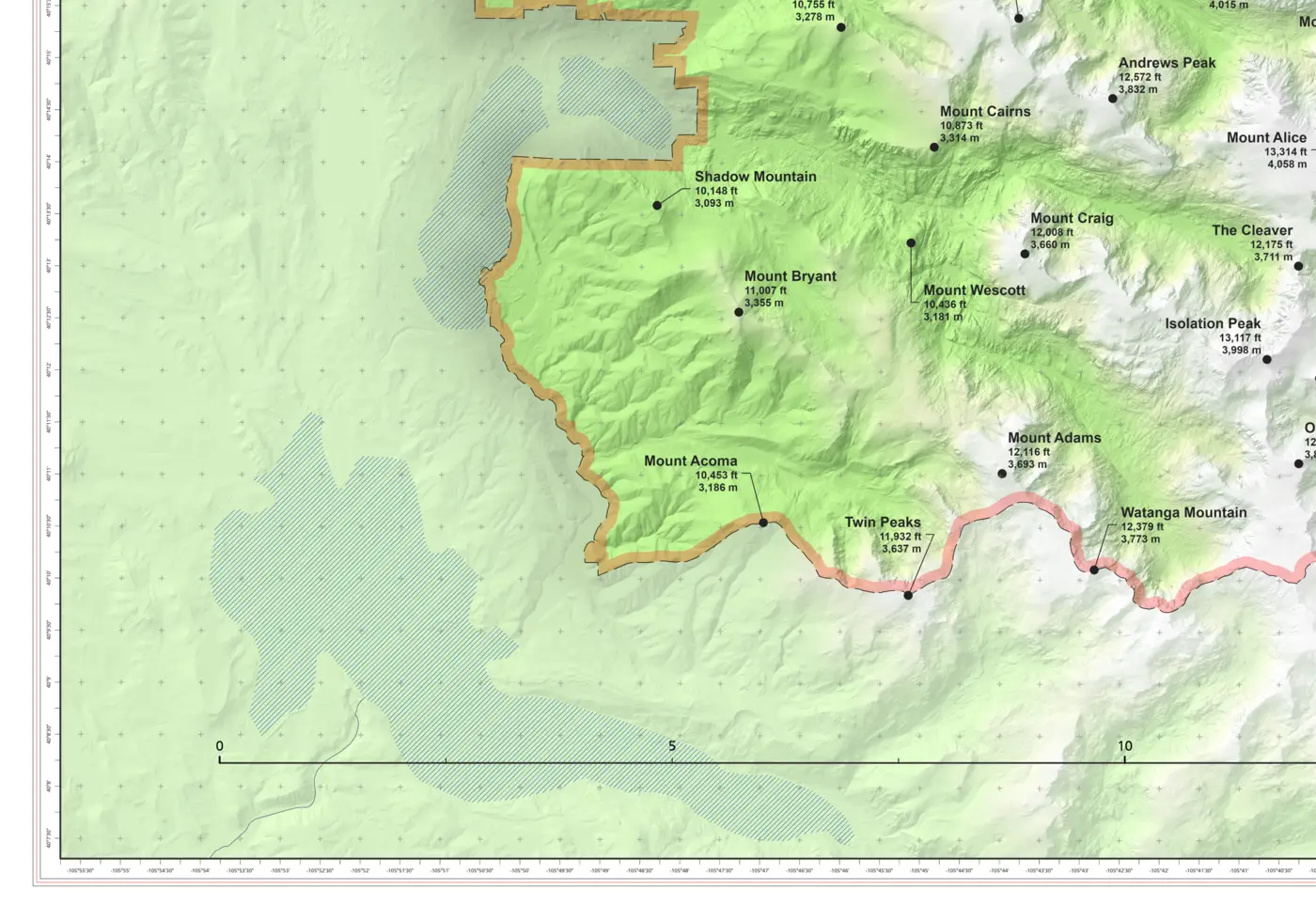 Detail view of mountain lakes